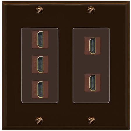RiteAV 5 Port HDMI Wall Plate - 2 Gang [Brown/Brown]