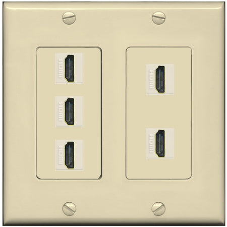 RiteAV 5 Port HDMI Wall Plate - 2 Gang [Ivory/Ivory]