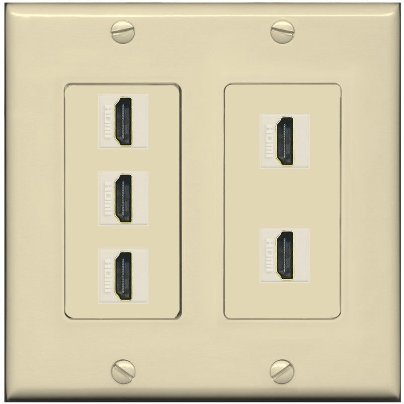 RiteAV 5 Port HDMI Wall Plate - 2 Gang [Ivory/Ivory]