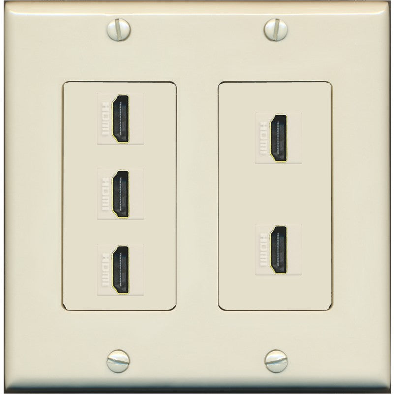 RiteAV 5 Port HDMI Wall Plate - 2 Gang [Light-Almond]