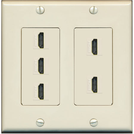 RiteAV 5 Port HDMI Wall Plate - 2 Gang [Light-Almond]
