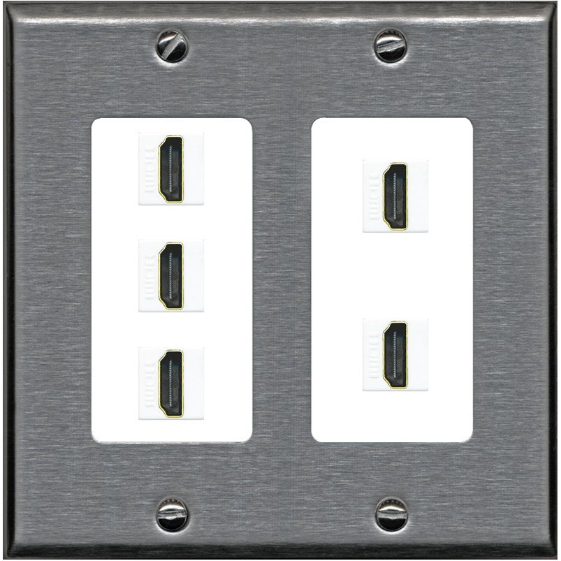RiteAV 5 Port HDMI Wall Plate - 2 Gang [Stainless/White]
