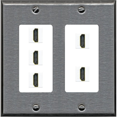 RiteAV 5 Port HDMI Wall Plate - 2 Gang [Stainless/White]