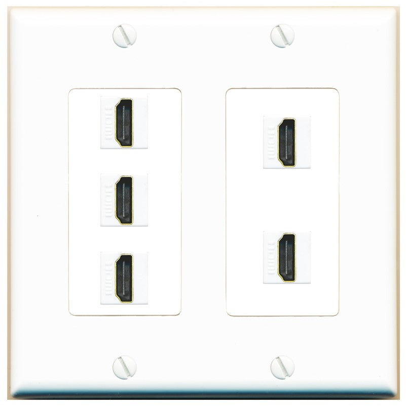 RiteAV 5 Port HDMI Wall Plate - 2 Gang [White]