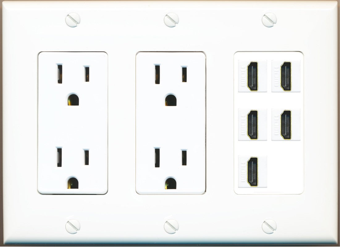 RiteAV 5 Port HDMI Wall Plate - 3 Gang 2 Outlet [White]