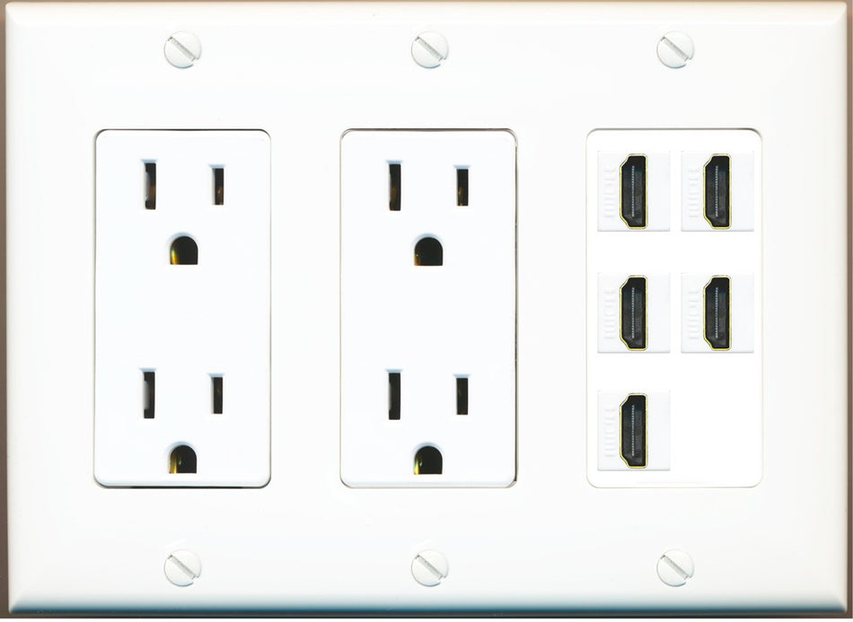 RiteAV 5 Port HDMI Wall Plate - 3 Gang 2 Outlet [White]