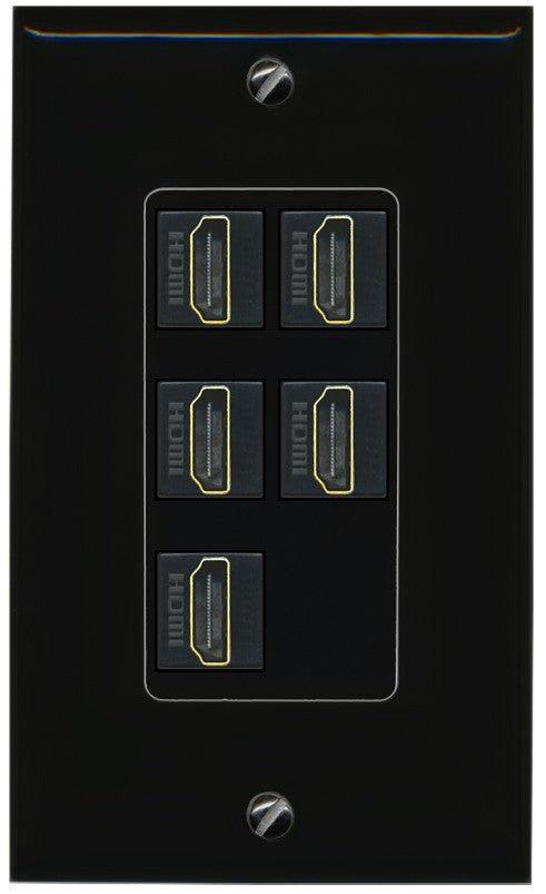 RiteAV 5 Port HDMI Wall Plate - 1 Gang Decorative [Black/Black]