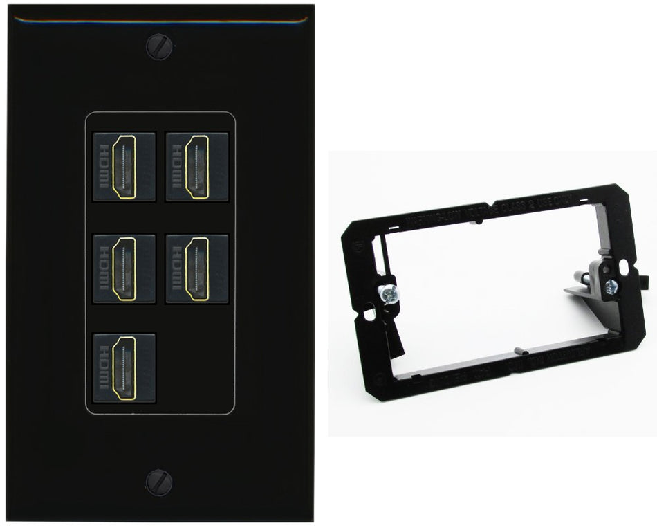 RiteAV 5 Port HDMI Wall Plate - Bracket [Black/Black]