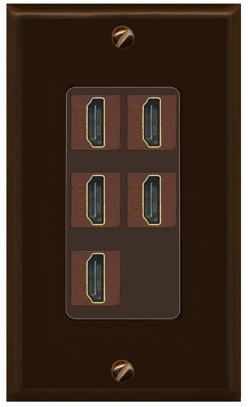 RiteAV 5 Port HDMI Wall Plate - 1 Gang Decorative [Brown/Brown]