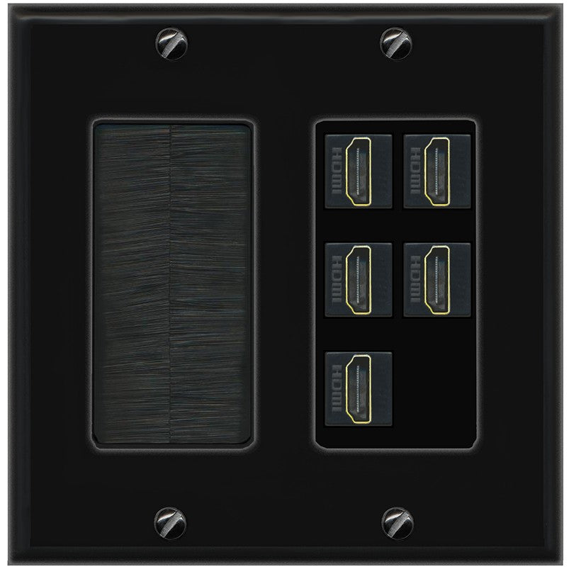 RiteAV 5 Port HDMI Wall Plate - Brush [Black/Black]