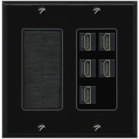 RiteAV 5 Port HDMI Wall Plate - Brush [Black/Black]