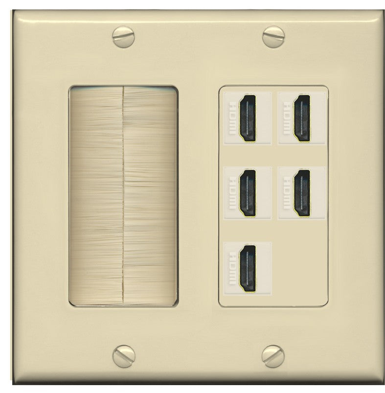 RiteAV 5 Port HDMI Wall Plate - Brush [Ivory/Ivory]