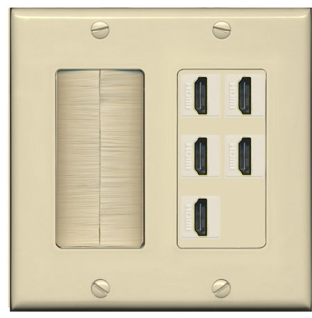 RiteAV 5 Port HDMI Wall Plate - Brush [Ivory/Ivory]
