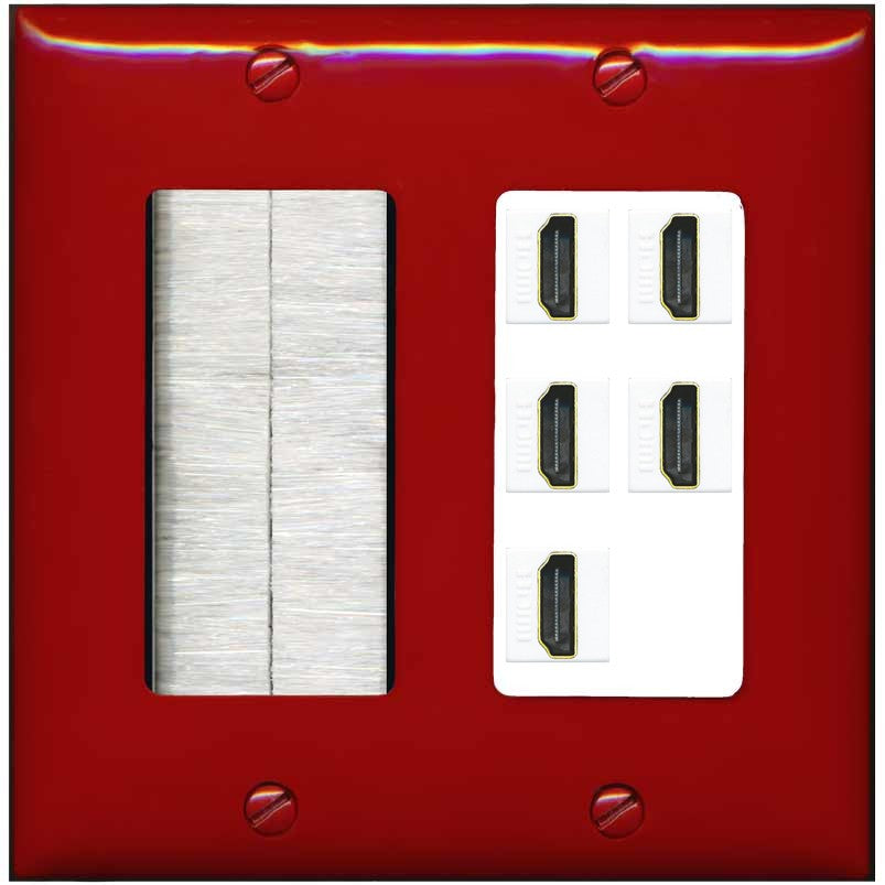 RiteAV 5 Port HDMI Wall Plate - Brush [Red/White]