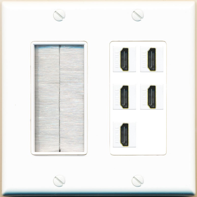 RiteAV 5 Port HDMI Wall Plate - Brush [White]
