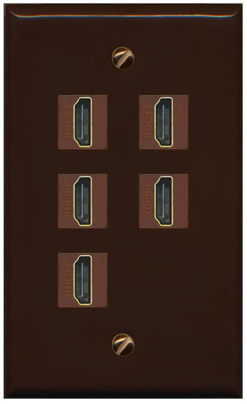 RiteAV 5 Port HDMI Wall Plate - Flat Style [Brown/Brown]