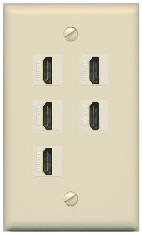 RiteAV 5 Port HDMI Wall Plate - Flat Style [Ivory/Ivory]