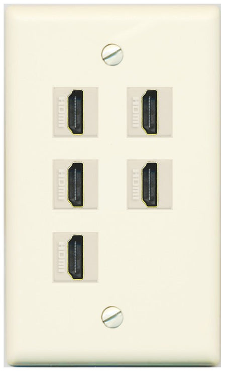 RiteAV 5 Port HDMI Wall Plate - Flat Style [Light-Almond]