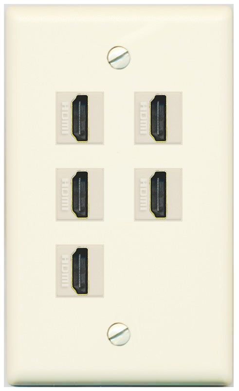 RiteAV 5 Port HDMI Wall Plate - Flat Style [Light-Almond]
