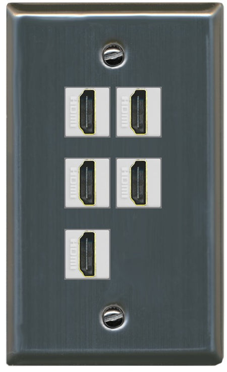 RiteAV 5 Port HDMI Wall Plate - Flat Style [Stainless Steel]