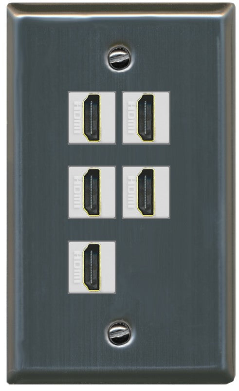 RiteAV 5 Port HDMI Wall Plate - Flat Style [Stainless Steel]