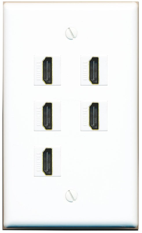 RiteAV 5 Port HDMI Wall Plate - Flat Style [White]