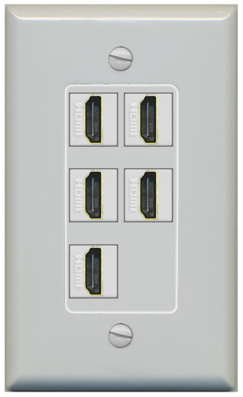 RiteAV 5 Port HDMI Wall Plate - 1 Gang Decorative [Gray/Gray]