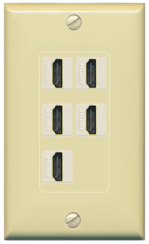 RiteAV 5 Port HDMI Wall Plate - 1 Gang Decorative [Ivory/Ivory]