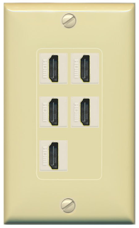 RiteAV 5 Port HDMI Wall Plate - 1 Gang Decorative [Ivory/Ivory]