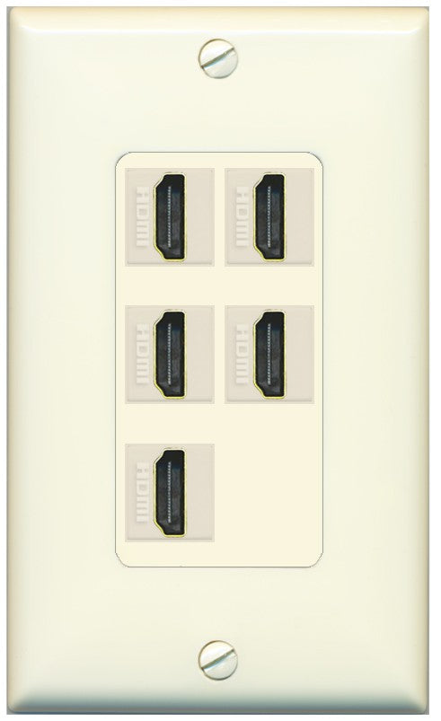 RiteAV 5 Port HDMI Wall Plate - 1 Gang Decorative [Light-Almond]