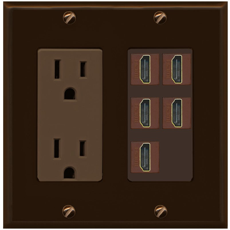 RiteAV 5 Port HDMI Wall Plate - Outlet [Brown/Brown]