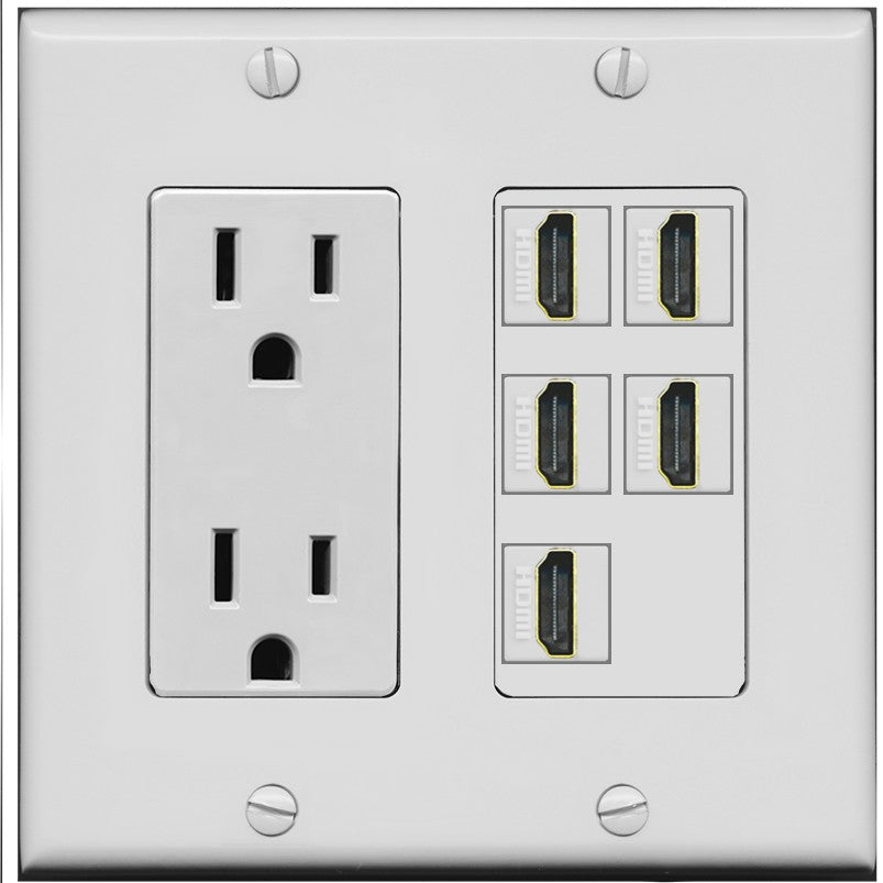 RiteAV 5 Port HDMI Wall Plate - Outlet [Gray/Gray]