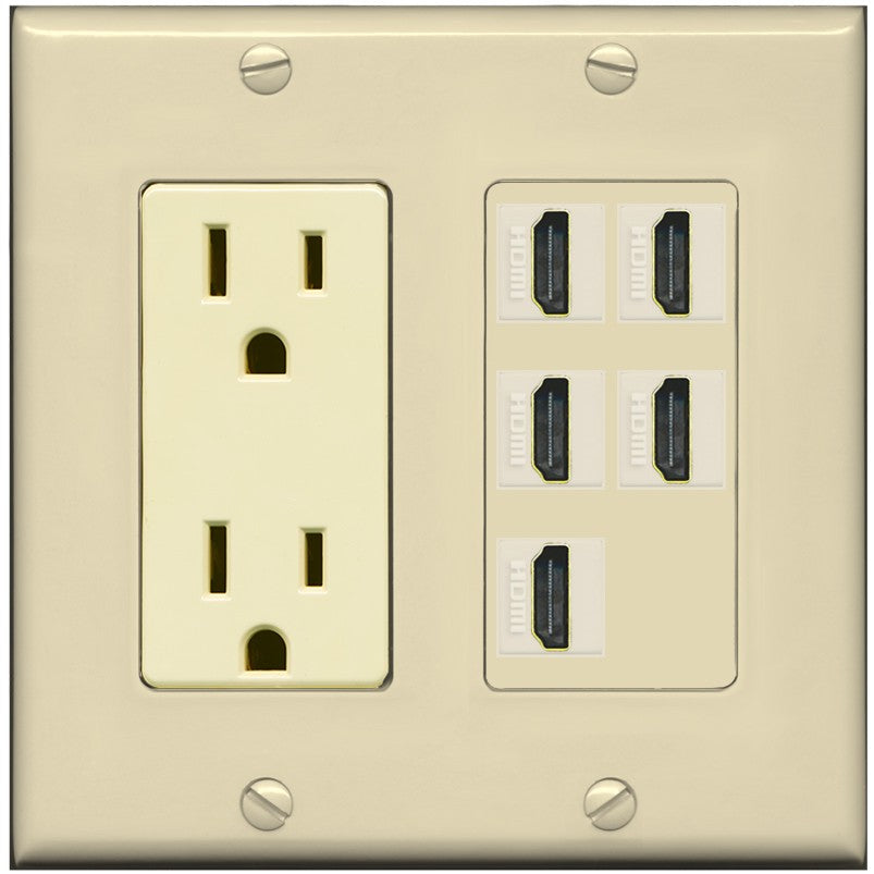 RiteAV 5 Port HDMI Wall Plate - Outlet [Ivory/Ivory]