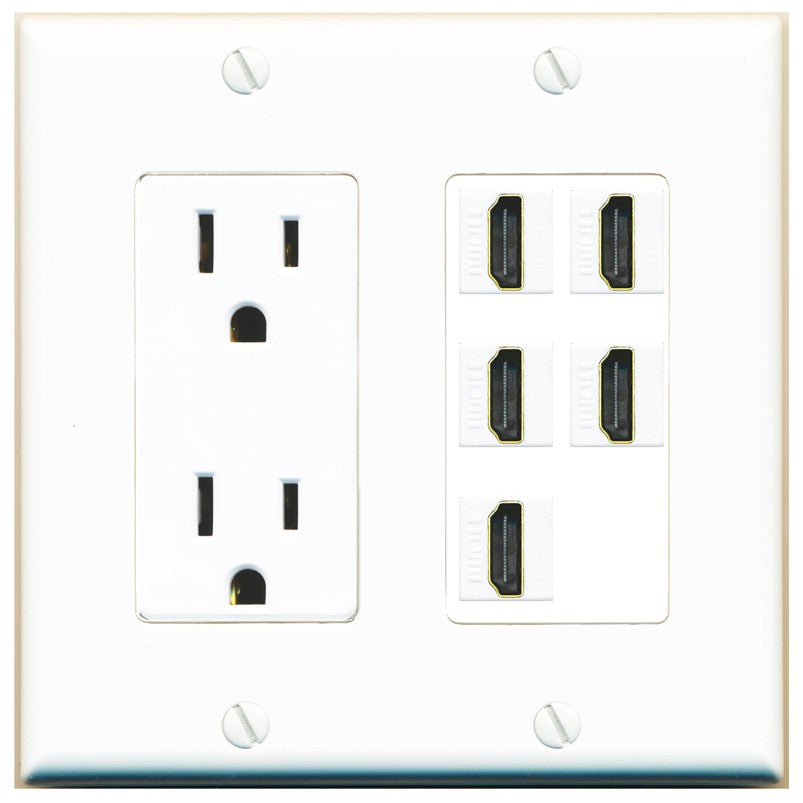 RiteAV 5 Port HDMI Wall Plate - Outlet [White]