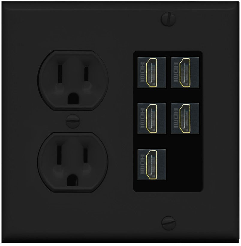 RiteAV 5 Port HDMI Wall Plate - Round Outlet [Black/Black]