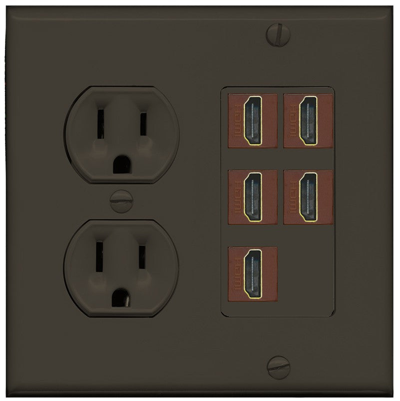 RiteAV 5 Port HDMI Wall Plate - Round Outlet [Brown/Brown]