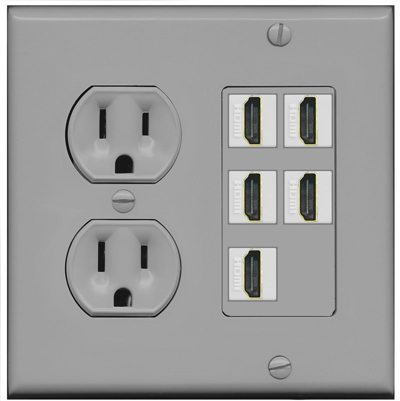 RiteAV 5 Port HDMI Wall Plate - Round Outlet [Gray/Gray]