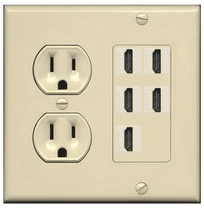 RiteAV 5 Port HDMI Wall Plate - Round Outlet [Ivory/Ivory]