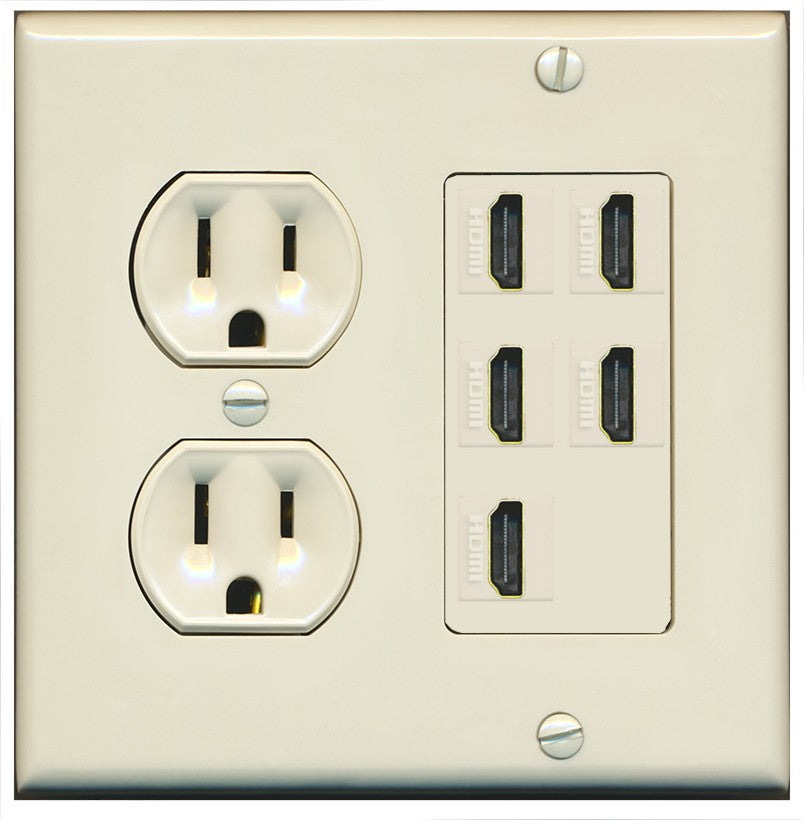 RiteAV 5 Port HDMI Wall Plate - Round Outlet [Light-Almond]