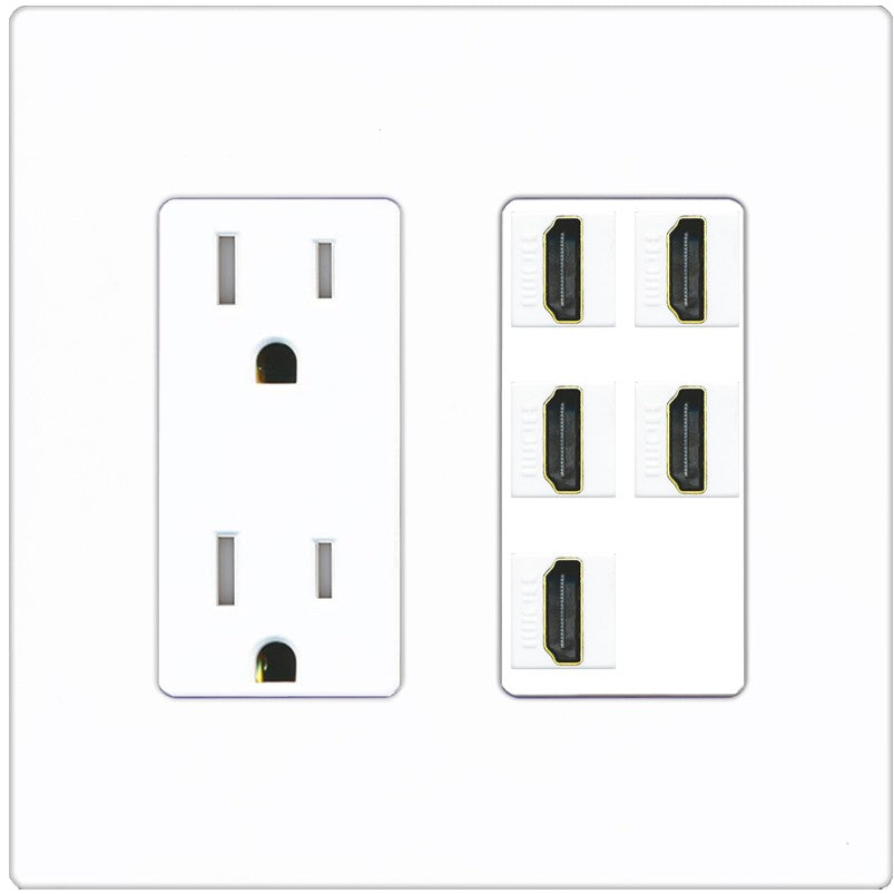 RiteAV 5 Port HDMI Wall Plate - Tamper-Resistant Outlet [Screwless White]
