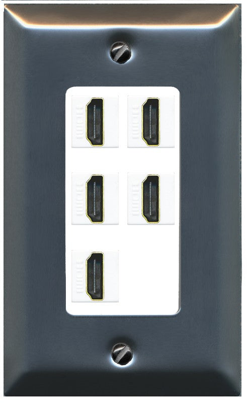 RiteAV 5 Port HDMI Wall Plate - 1 Gang Decorative [Stainless/White]