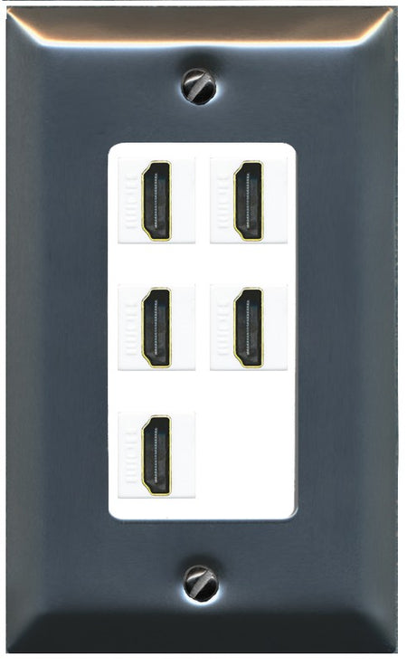 RiteAV 5 Port HDMI Wall Plate - 1 Gang Decorative [Stainless/White]