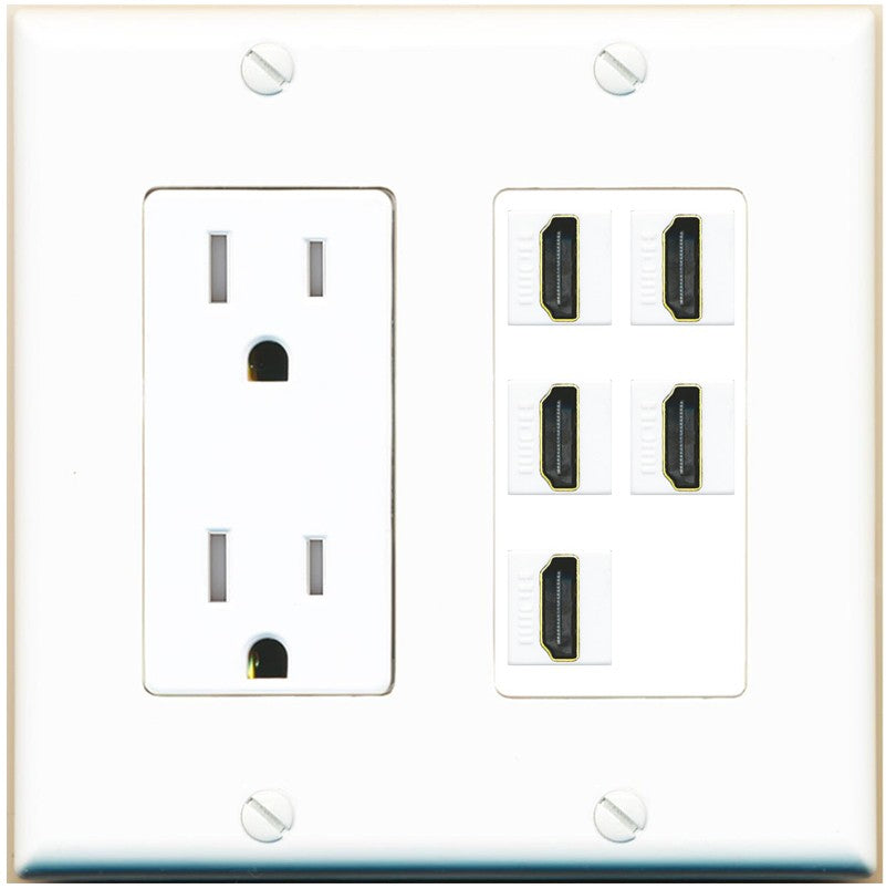 RiteAV 5 Port HDMI Wall Plate - Tamper-Resistant Outlet [White]