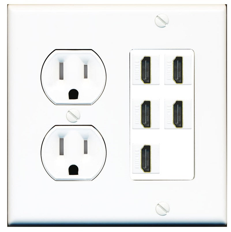 RiteAV 5 Port HDMI Wall Plate - Tamper Resistant Outlet [Round White]