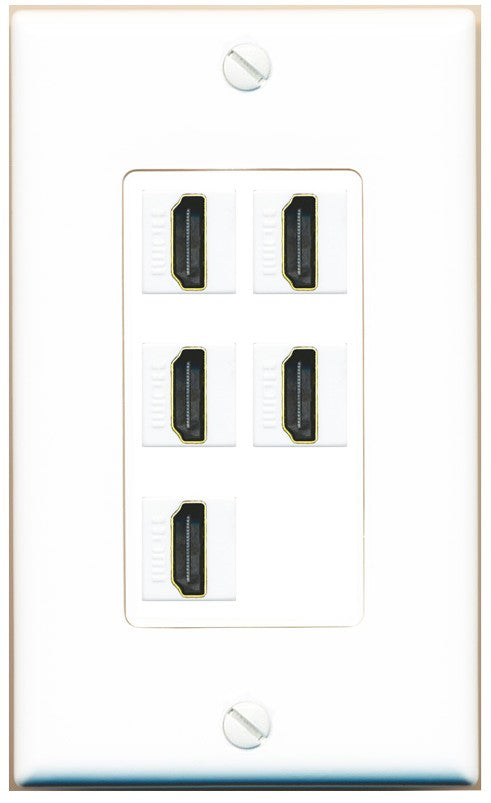 RiteAV 5 Port HDMI Wall Plate - 1 Gang Decorative [White]