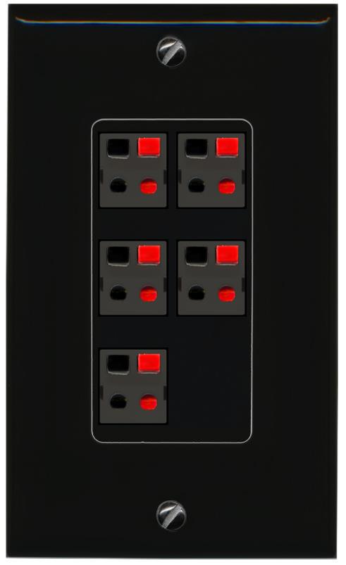 RiteAV 5 Port Speaker Wire Plug Jack Wall Plate - 1 Gang [Black/Black]