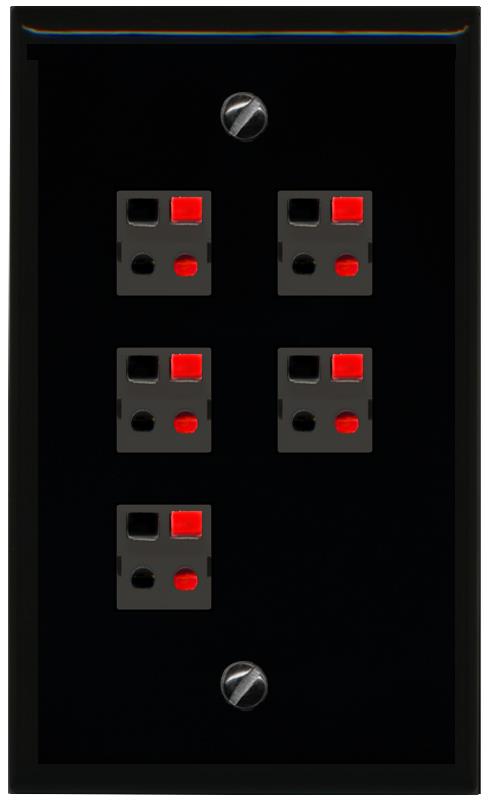 RiteAV 5 Port Speaker Wire Plug Jack Wall Plate - Flat [Black/Black]