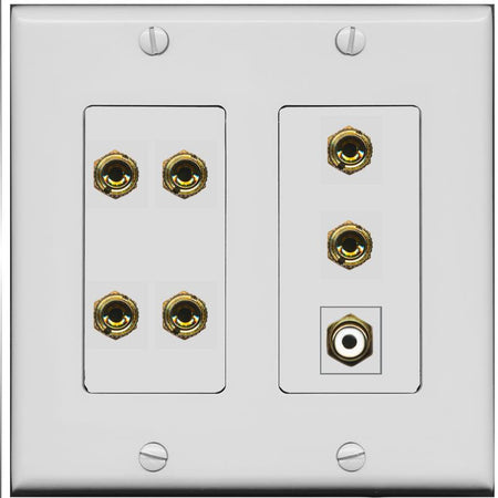 RiteAV 3.1 Speaker 6 Banana Binding Post Wall Plate with 1 x RCA - 2 Gang [Gray/Gray]
