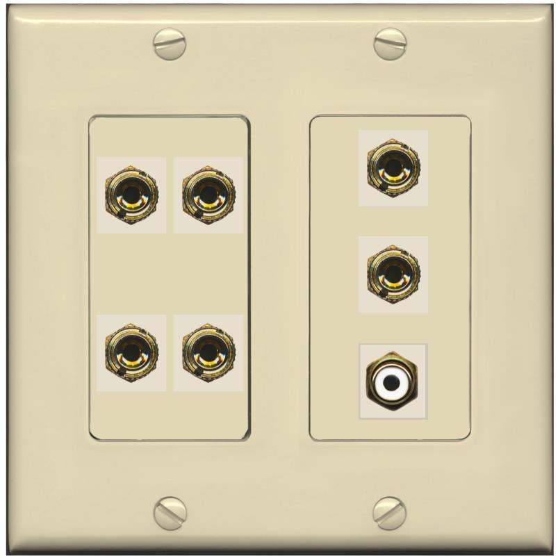 RiteAV 3.1 Speaker 6 Banana Binding Post Wall Plate with 1 x RCA - 2 Gang [Ivory/Ivory]