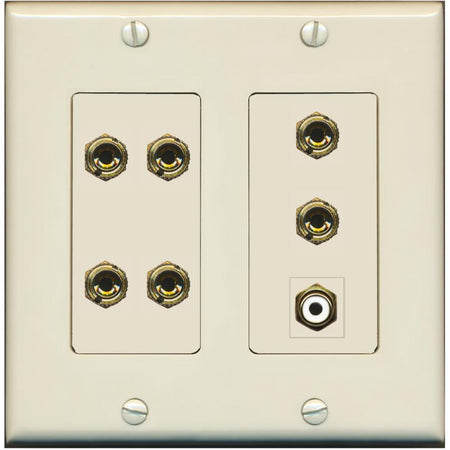 RiteAV 3.1 Speaker 6 Banana Binding Post Wall Plate with 1 x RCA - 2 Gang [Light-Almond]